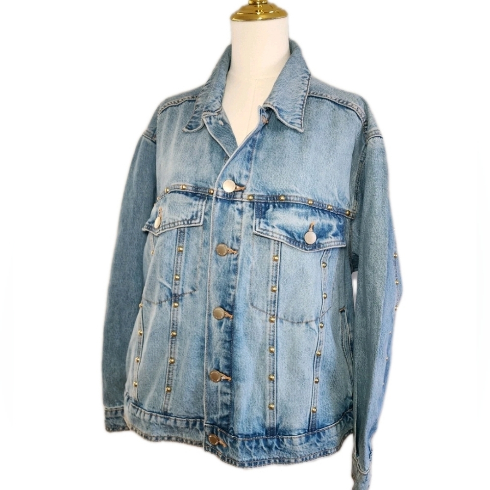 Denim Jacket Heavy Trucker Jean Gold Studded - Universal Thread Size XXL